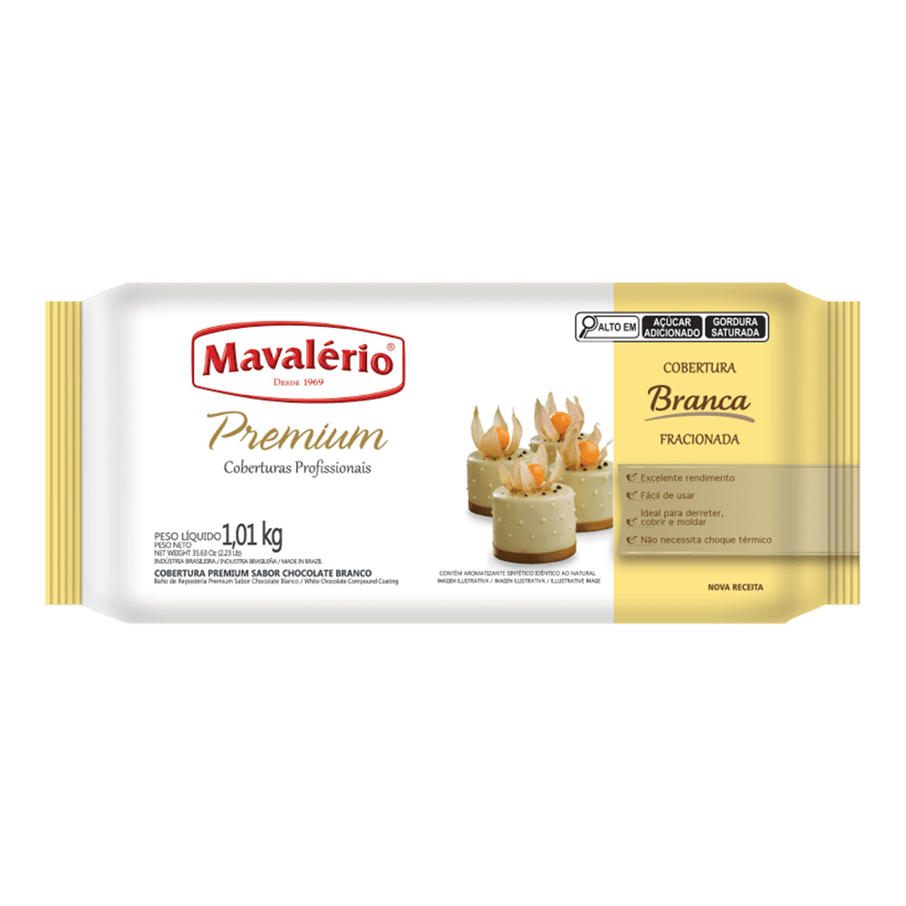 BARRA MAVALERIO CHOCOLATE BRANCO COB. PREMIUM 1KG 
